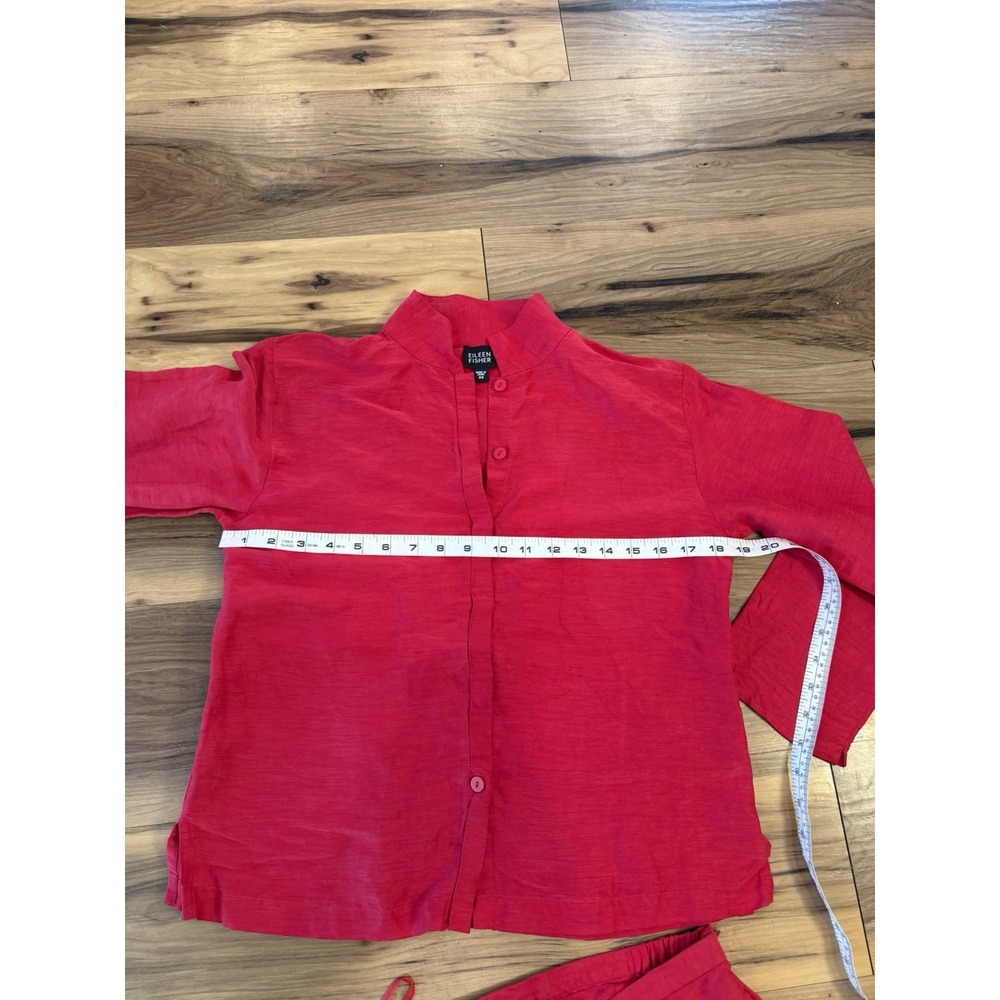 Eileen Fisher XS S Red Silk Linen Two Piece Button Shirt Pants Set Quiet Luxury - Picture 7 of 13